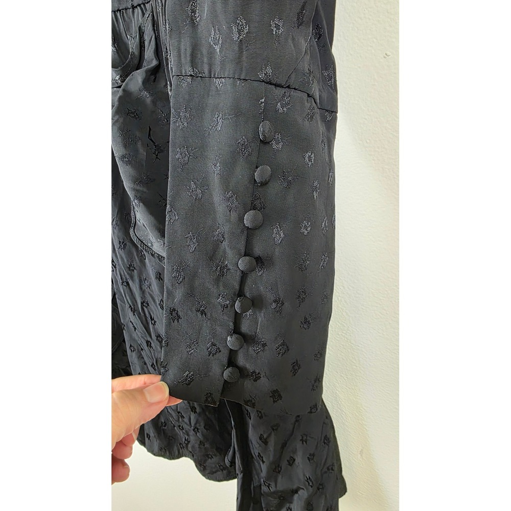 WAYF Mini Dress Womens Size S Black Jacquard Ruffle Square Neck Puff Sleeve - Picture 10 of 15
